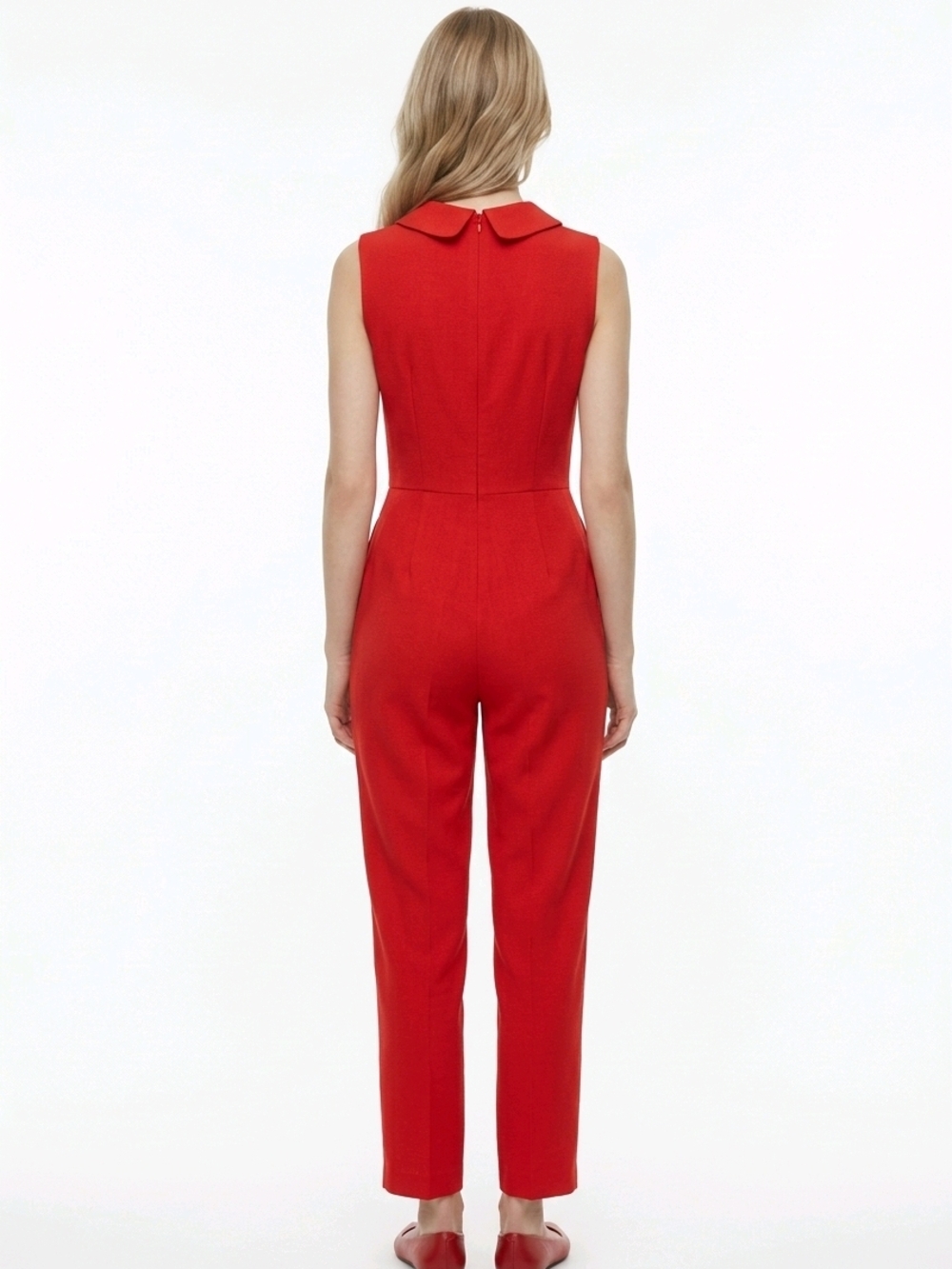 Tailored Red Sleeveless V-Neck Jumpsuit - Picture 2 of 6